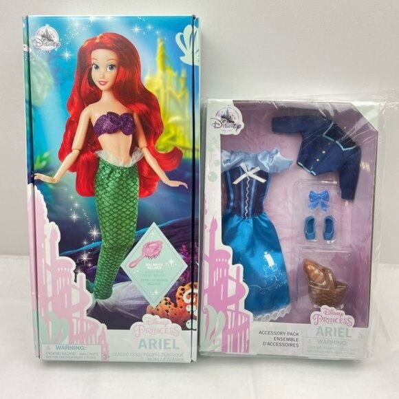DISNEY STORE PRINCESS ARIEL CLASSIC DOLL W/ DOLL BRUSH & ACCESSORY PACK SET - Picture 6 of 9